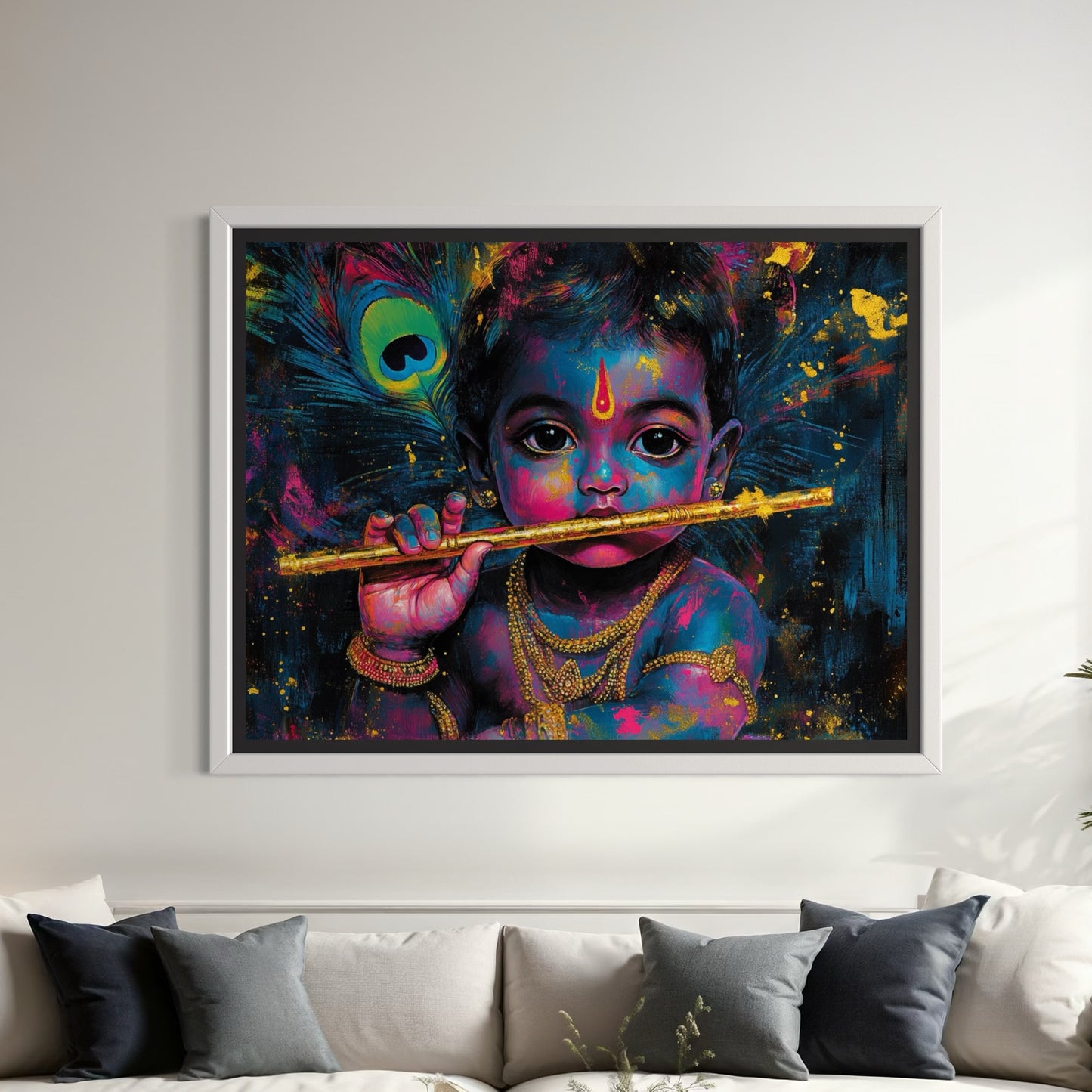 Baby Krishna Flute A3 Poster Print
