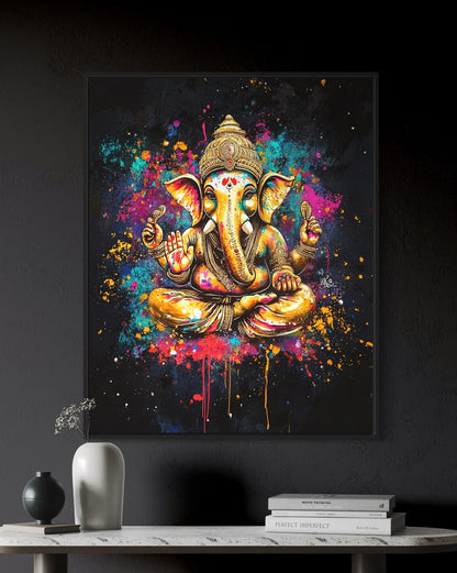 Radiant Blessings : Ganesh Paint Splatter Wall Art