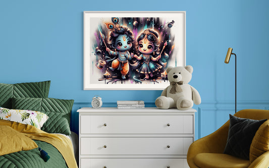 Radha Krishna Paint Splash - Kids Kanvas