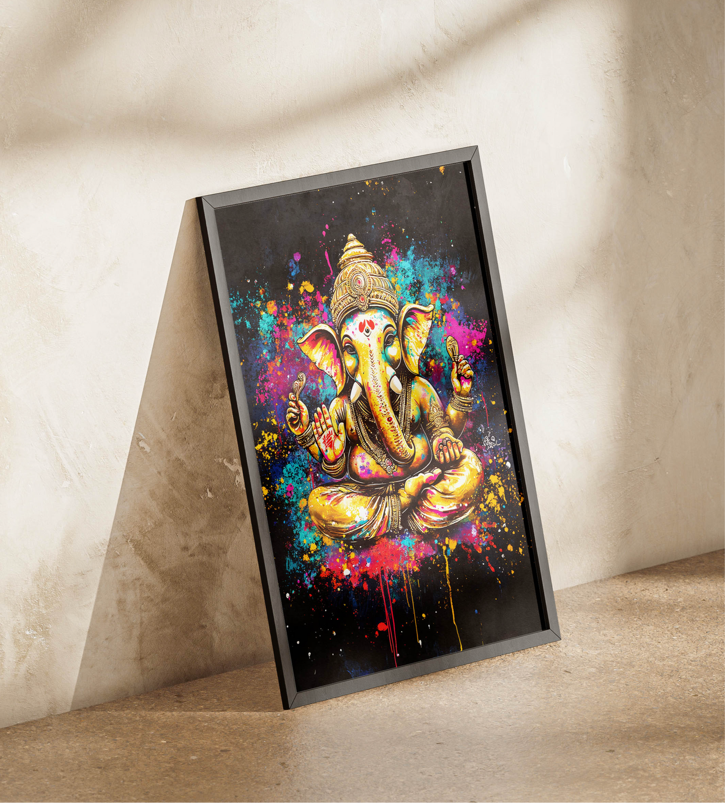 Radiant Blessings : Ganesh Paint Splatter A1 Framed Art Print (841mm x 594mm)