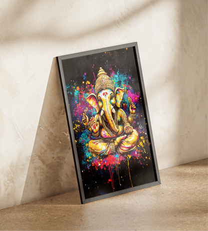 Radiant Blessings : Ganesh Paint Splatter A1 Framed Art Print (841mm x 594mm)