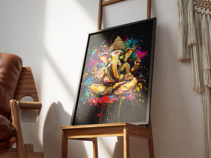 Radiant Blessings : Ganesh Paint Splatter A1 Framed Art Print (841mm x 594mm)