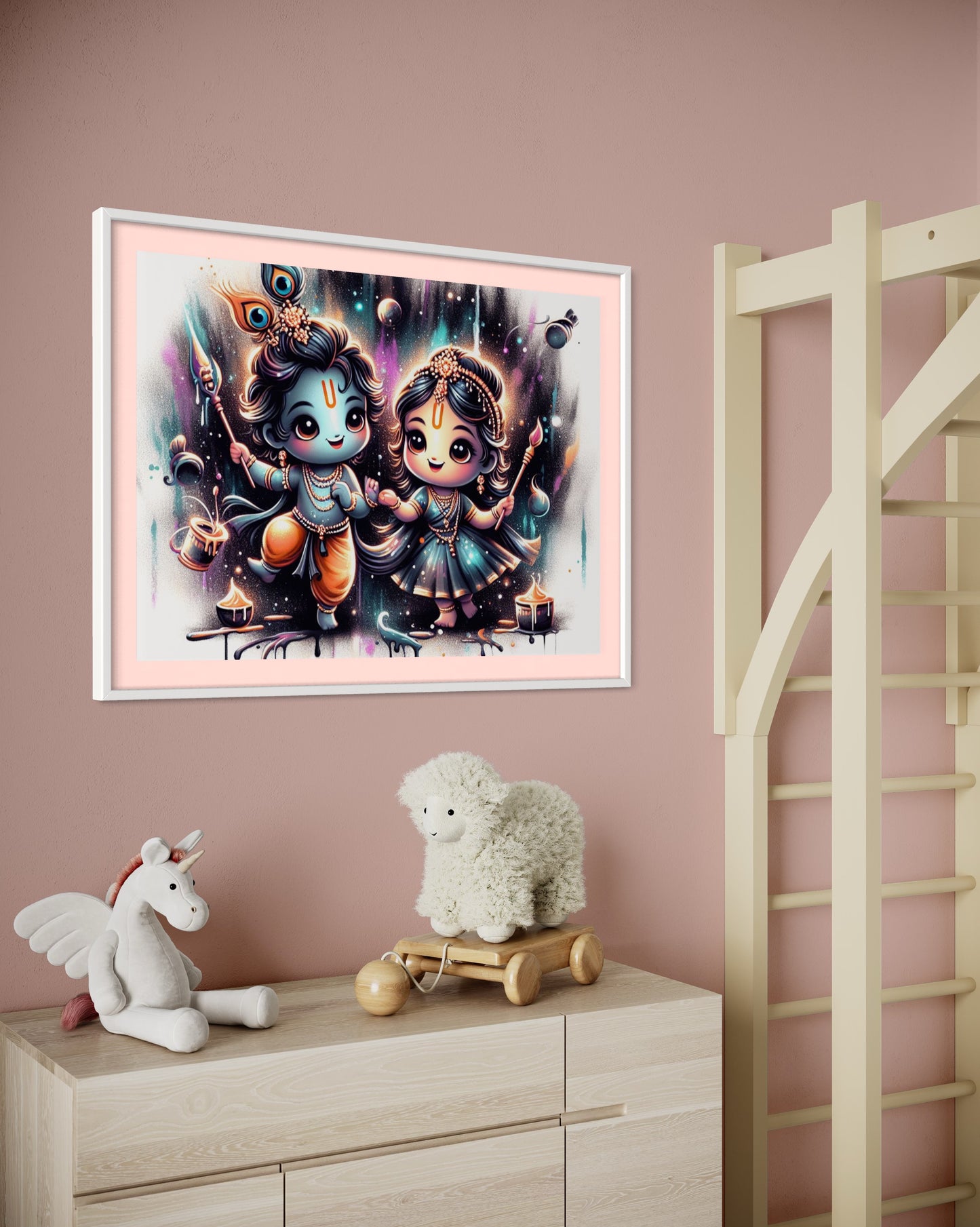 Radha Krishna Paint Splash - Kids Kanvas