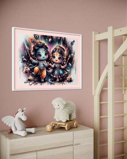 Radha Krishna Paint Splash - Kids Kanvas