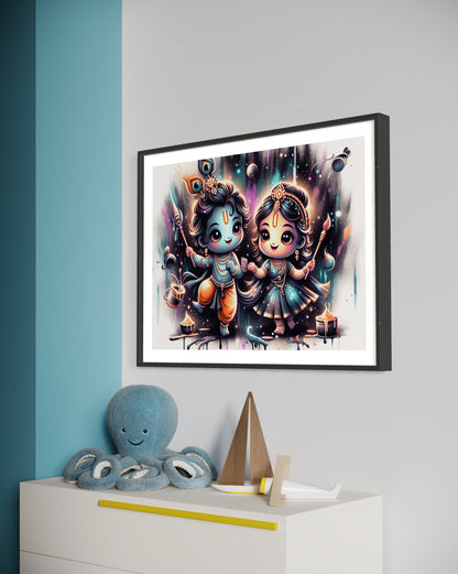 Radha Krishna Paint Splash - Kids Kanvas