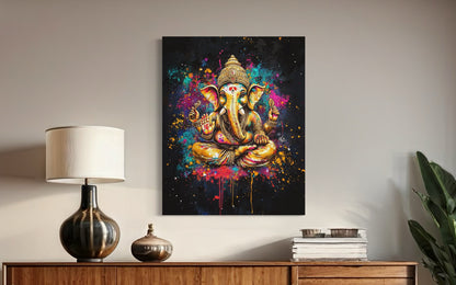 Radiant Blessings : Ganesh Paint Splatter Wall Art