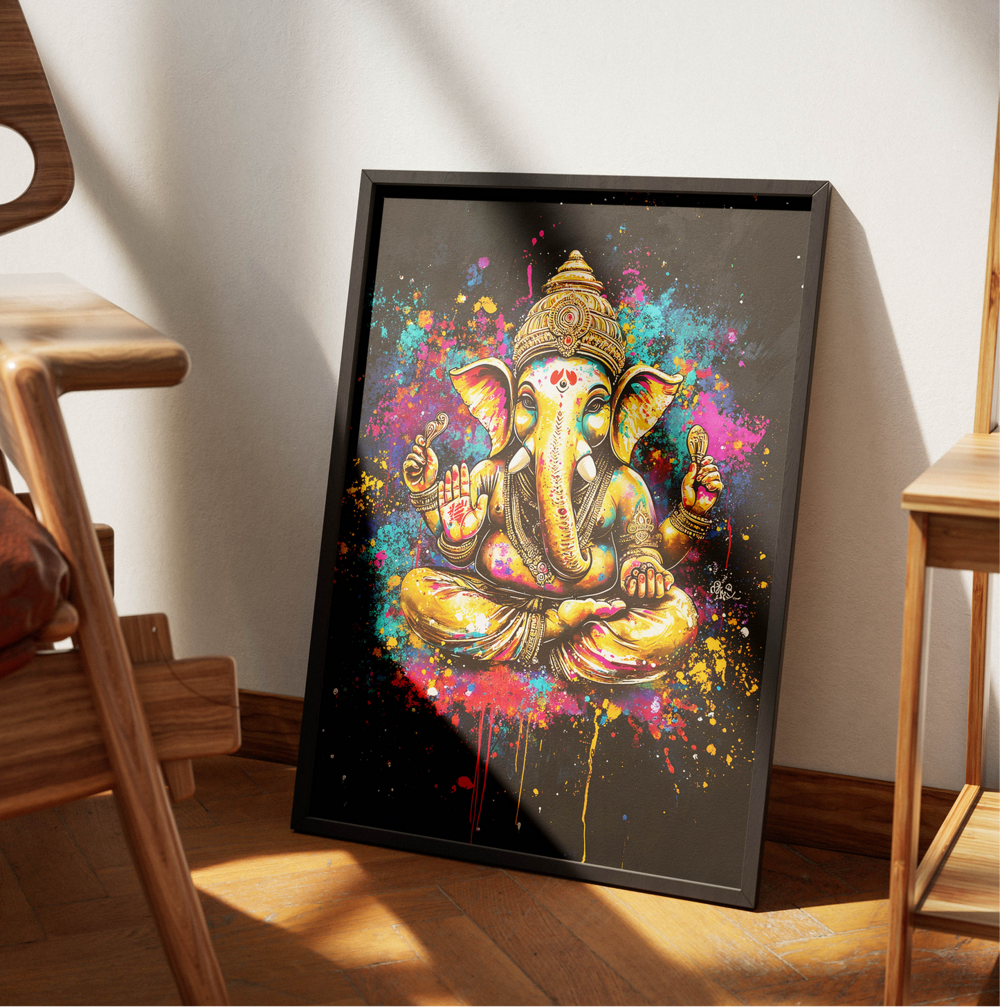 Radiant Blessings : Ganesh Paint Splatter A1 Framed Art Print (841mm x 594mm)