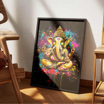 Radiant Blessings : Ganesh Paint Splatter A1 Framed Art Print (841mm x 594mm)
