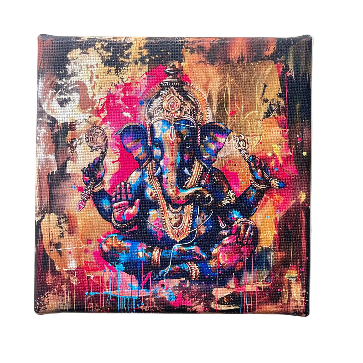 Canvas print of a colorful depiction of hindu deity Ganesh with abstract art background