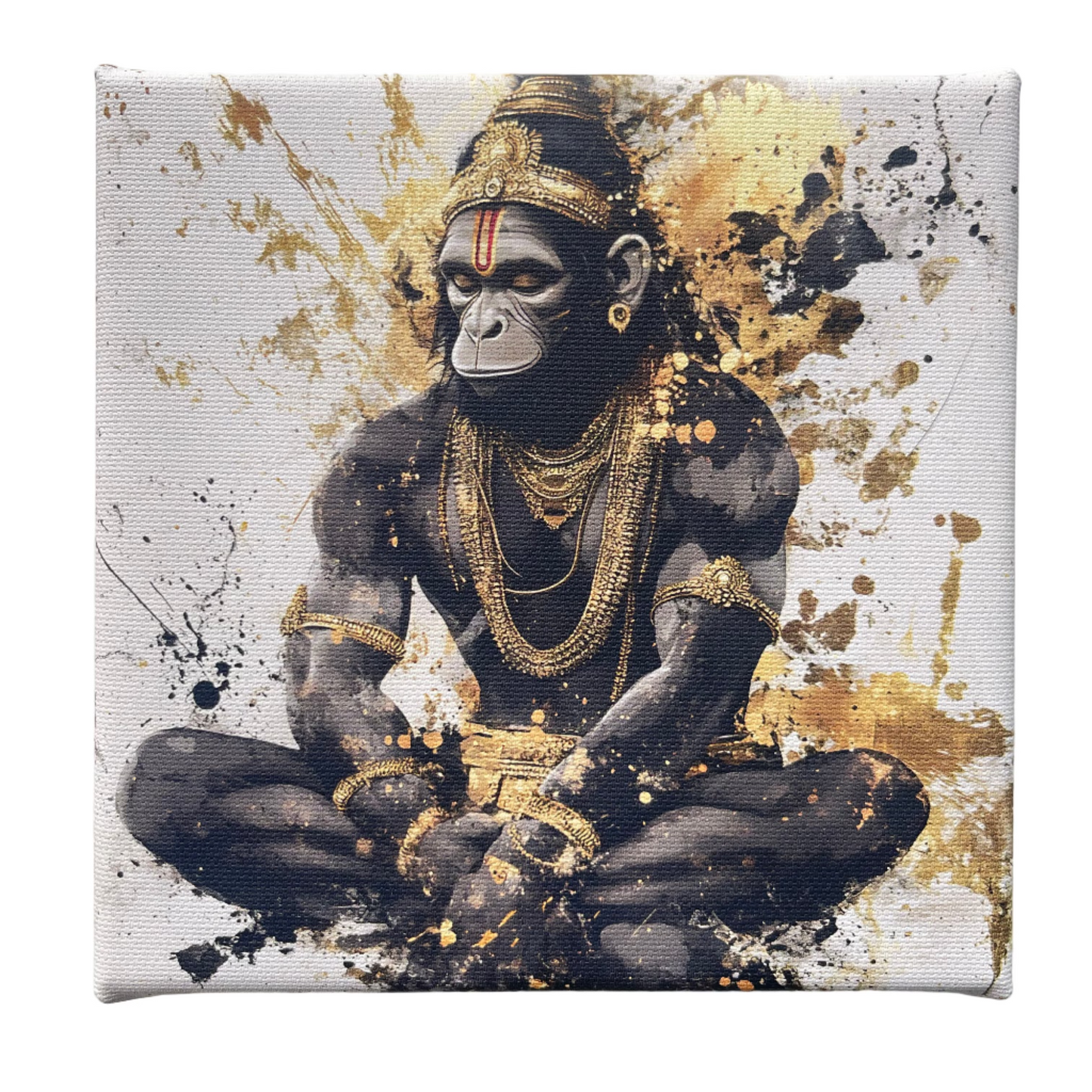 Hanuman Canvas print with artistic depiction of a figure in black and gold on a white background